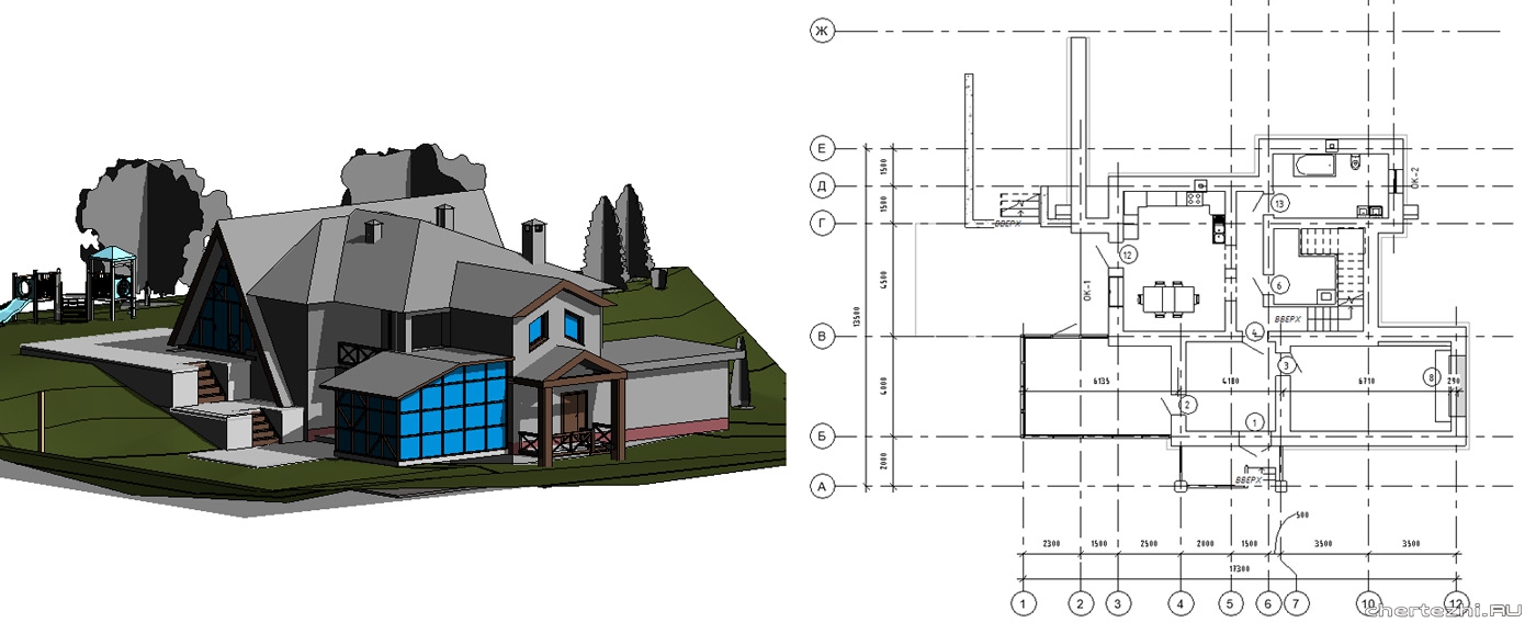 3D модели коттеджей, дач и частных домов в ArchiCAD, Revit - Чертежи.РУ