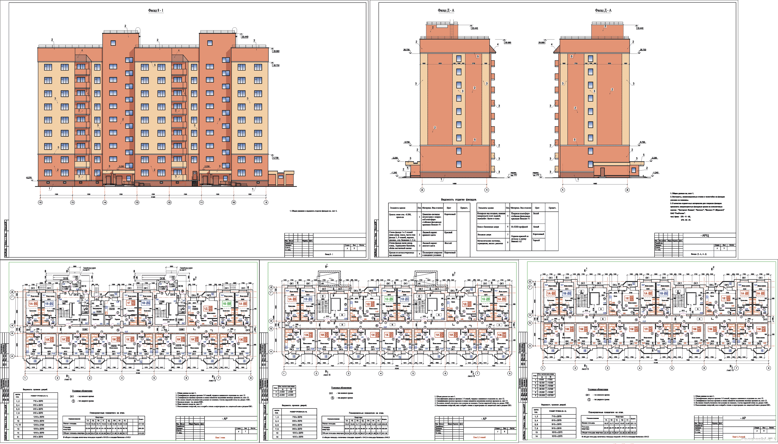 АР 9 - ти этажный двухсекционный кирпичный жилой дом 14,66 х 51,24 м