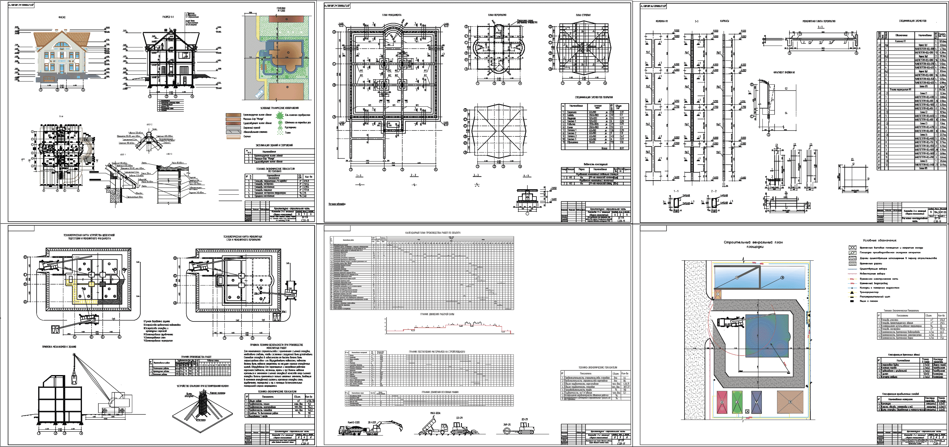 Дипломный проект (колледж) - 2 - х этажный сборно - монолитный коттедж 11,3 х 11,3 м в Кемеровской области