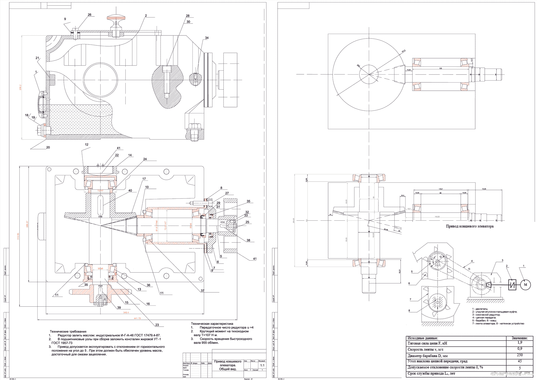 Курсовая работа - Проектирование привода ковшевого элеватора (редуктор конический одноступенчатый)