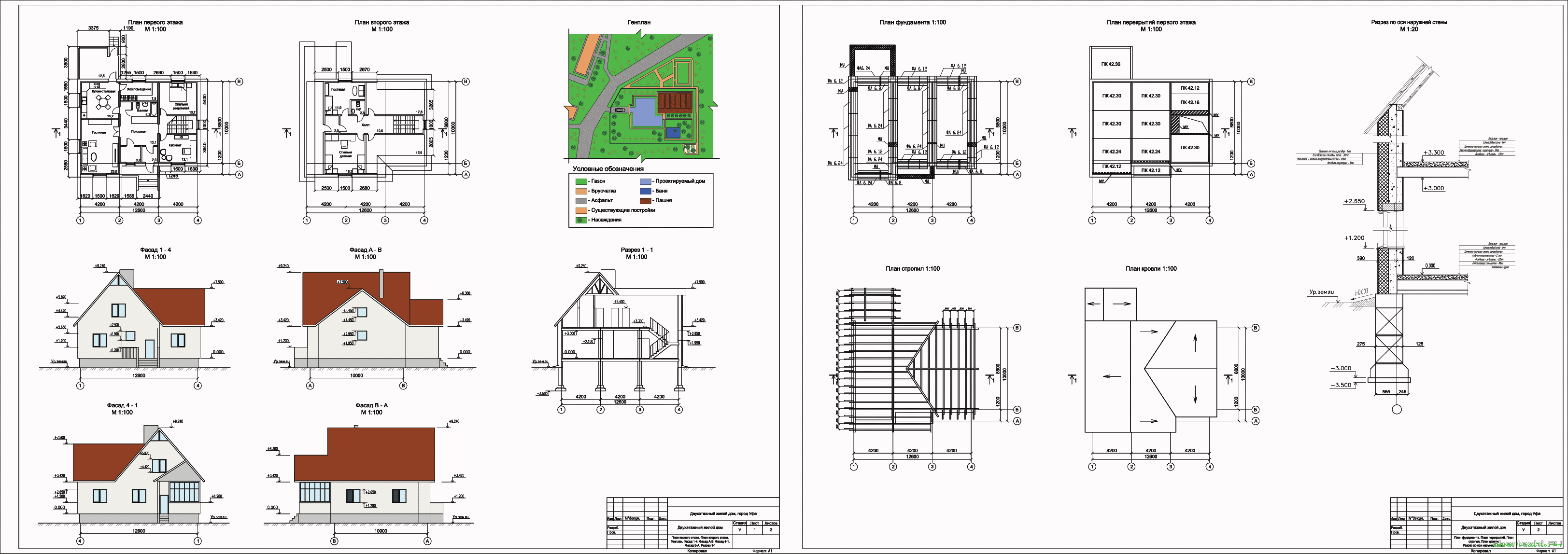 Курсовой проект - 2-х этажный жилой дом 12,6 х 10,0 м в г. Уфа