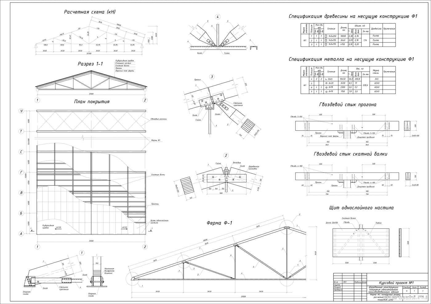 Курсовой проект - Деревянные конструкции покрытия одноэтажного производственного здания