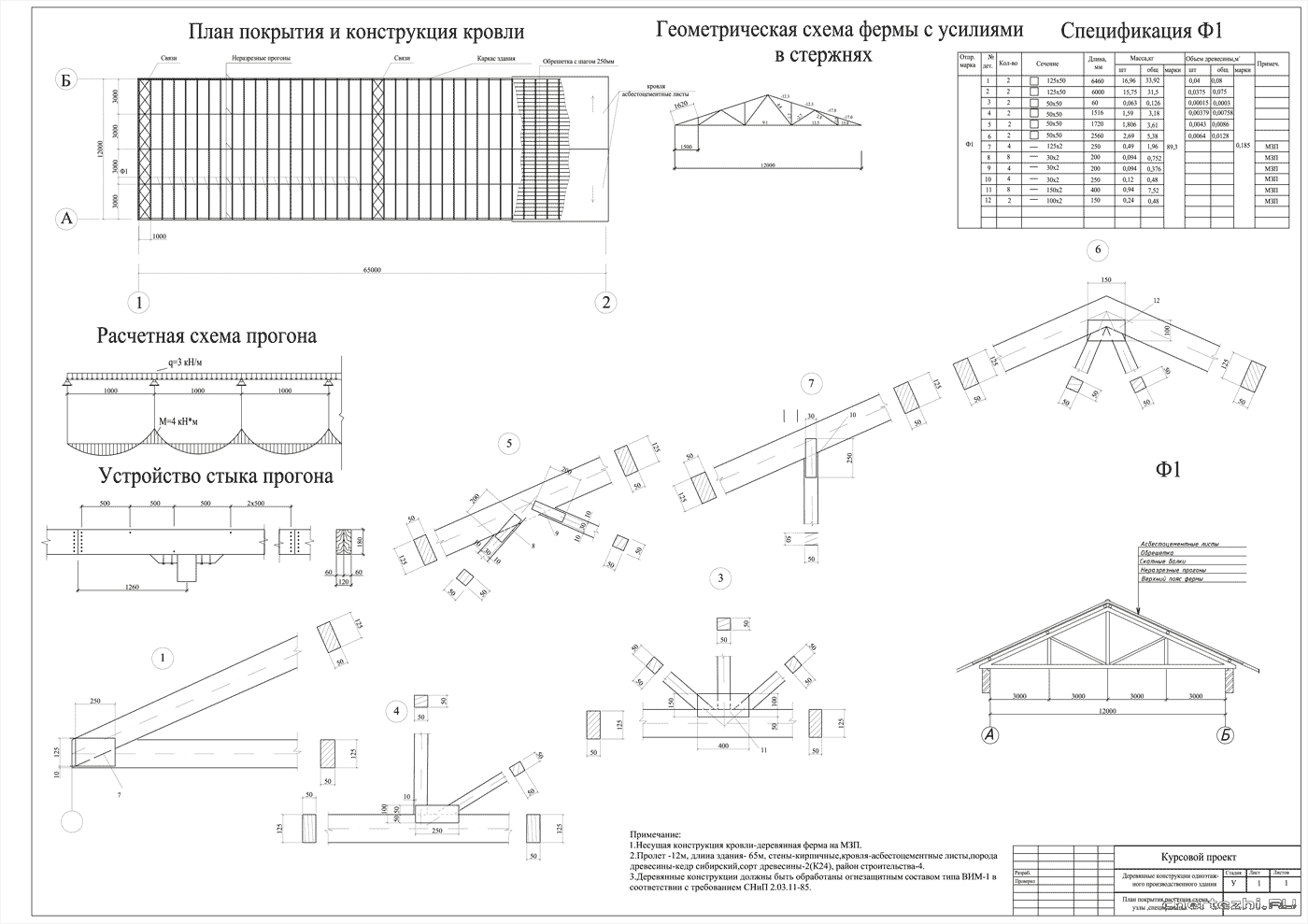 Курсовой проект - Деревянные конструкции покрытия производственного одноэтажного здания