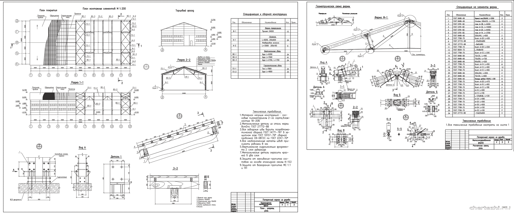 Курсовой проект - Проектирование и расчет деревянных конструкций / Однопролетное производственное здание