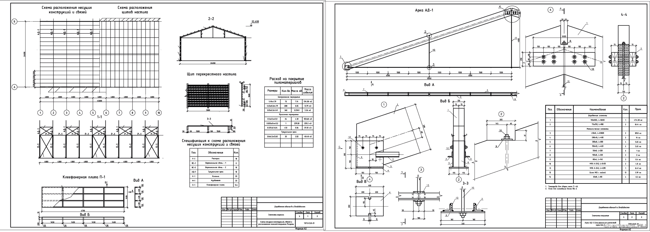 Курсовой проект - Проектирование конструкций покрытия деревянного производственного здания 43,2 х 24,0 м в г. Владивосток