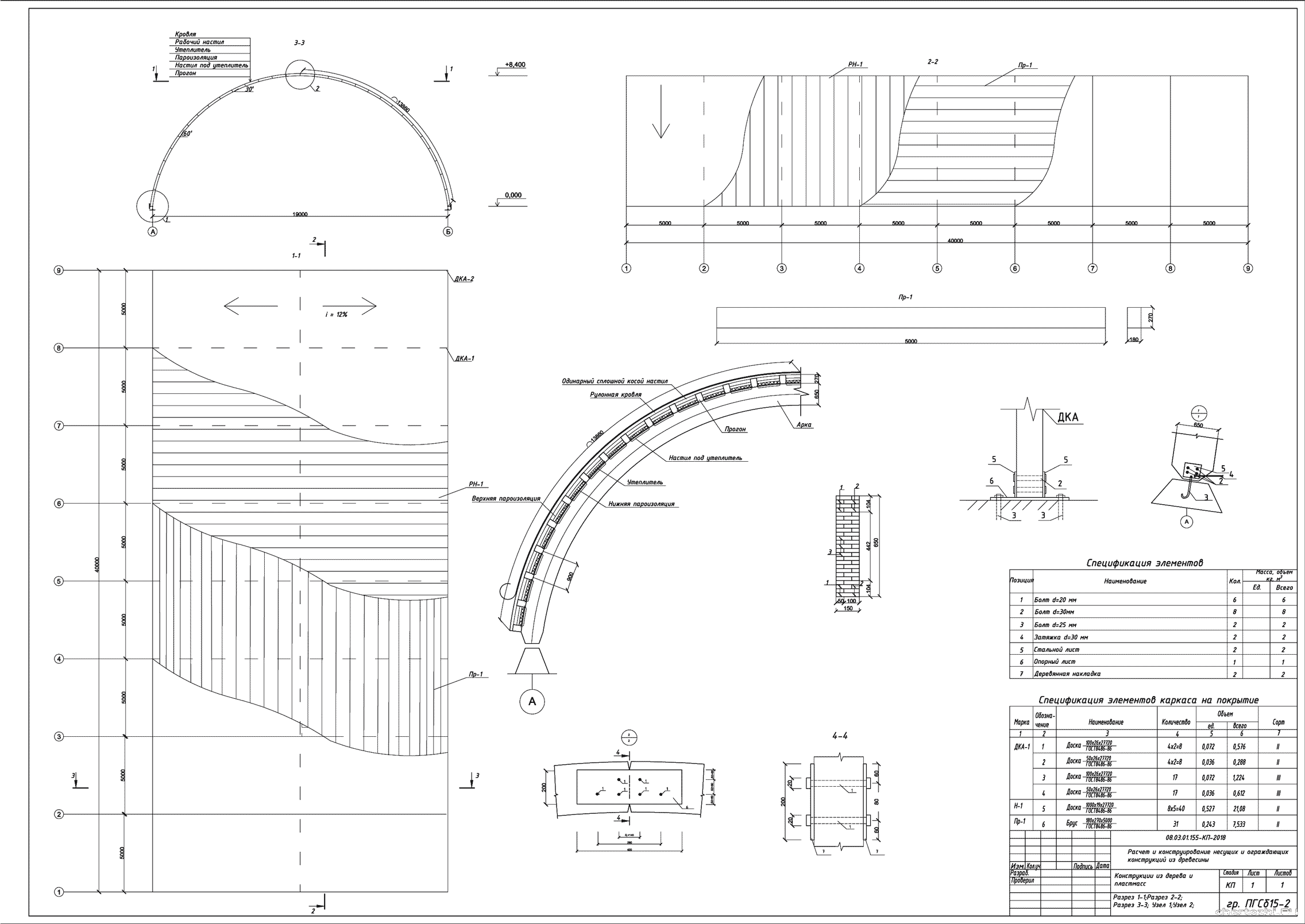 Курсовой проект - Расчет и конструирование несущих и ограждающих конструкций из древесины (арка)