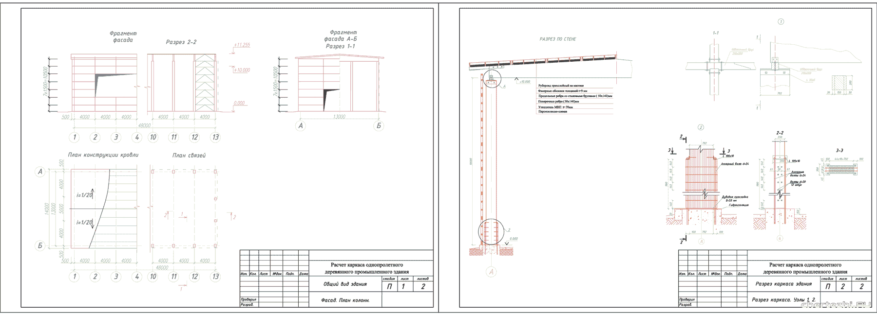 Курсовой проект - Расчет каркаса однопролетного деревянного промышленного здания 48 х 13 м