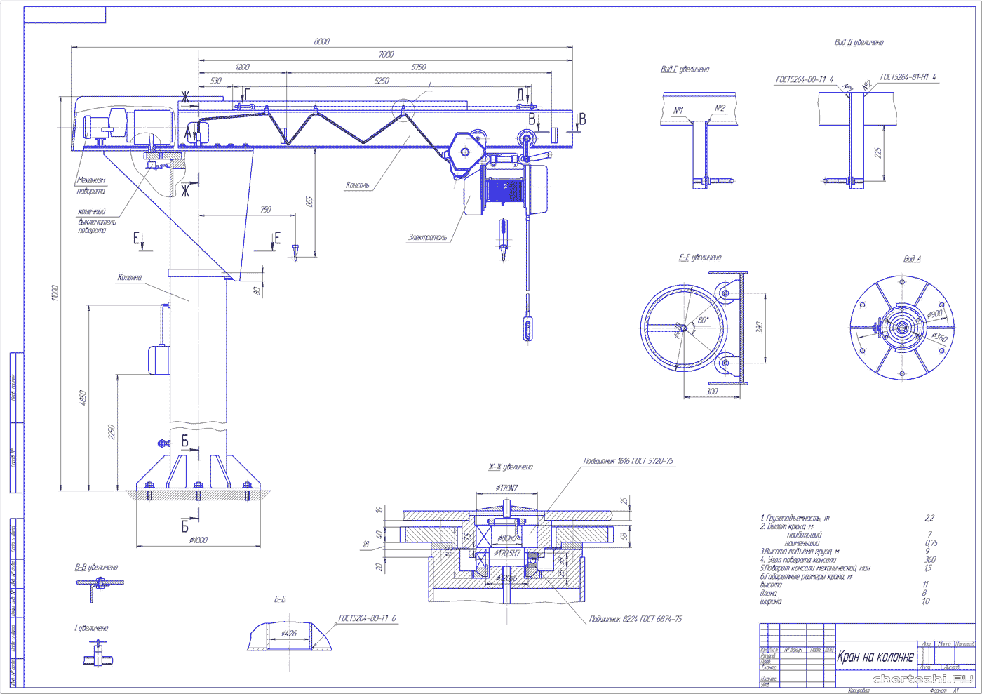 Курсовой проект - Расчёт консольного стационарного крана на колонне с грузопдёмностью 2,2 тонны