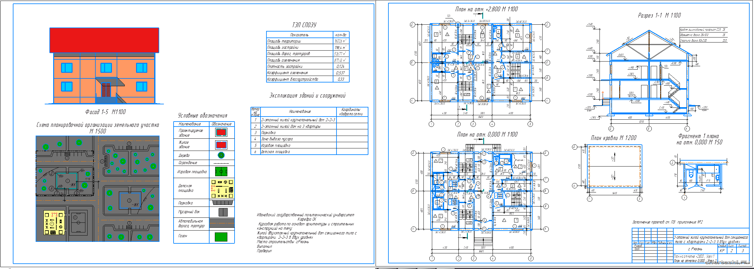 Курсовой проект - Двухэтажный крупнопанельный дом секционного типа с квартирами 2-2-3 в двух уровнях 15,6 х 12,0 м в г. Рязань